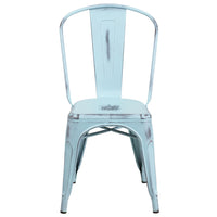 Flash Furniture Chaise empilable intérieure / extérieure en métal vert-bleu vieilli de qualité commerciale-Ensemble de 4 chaises empilables de style bistro