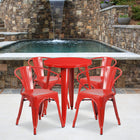 Ensemble avec table ronde en métal rouge et 4 sièges à bras ajourés, intérieur/extérieur, 24 po (CH-51080TH-4-18ARM-RED-GG)-24 larg. x 24 prof. x 29 haut. (po)