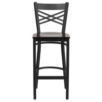 Flash Furniture HERCULES Series Black "X" Back Metal Restaurant Barstool with Walnut Wood Seat - Black-Metal Barstool