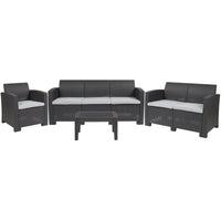 Flash Furniture 4 Piece Outdoor Faux Rattan Chair, Loveseat, Sofa and Table Set, Dark Grey (DADSF123TDKGY)-Contemporary