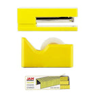 JAM Paper Office & Desk Sets, Tape Dispenser Stapler Pack of Staples, Yellow (33758YE)-Stapler Size: 6" x 2.5" x 1.125" Staples Size: Standard (.5" x .25") Tape Dispenser Size: 4.5" x 2.5" x 1.75"