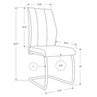 Monarch Specialties 1077 Dining Chair - Grey Leather-Look/Chrome - 2 Pack-Dimensions: 38"H X 17"W X 20"D