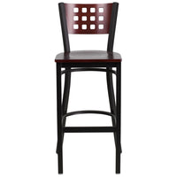 Flash Furniture  Hercules Black Metal Restaurant Barstool, Decorative Cutout Back, Mahogany Wood Back/Seat (XUDG118MAHB)-Metal Dining Bar Stool