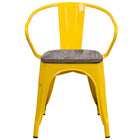 Flash Furniture Metal Chair with Wood Seat & Arms - Yellow-Set of 4 Stackable Bistro Style Chairs