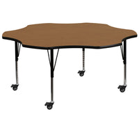 Flash Furniture – Table mobile en fleur, surface en stratifié de 60 po, hauteur ajustable, préscolaire, chêne (XUA60FLROKTPC)-Chêne/fini chromé, placage en stratifié, acier