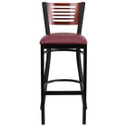 Flash Furniture HERCULES Series Black Slat Back Metal Restaurant Barstool - Mahogany Wood Back & Burgundy Vinyl Seat - 2 Pack-Set of 2 Metal Dining Bar Stools
