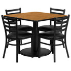 Flash Furniture 36" Square Natural Laminate Table Set with Round Base & 4 Ladder Back Metal Chairs - Black Vinyl Seat-Table and Chair Set