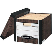 Bankers Box R-Kive Letter/Legal Heavy-Duty Storage Box - Woodgrain - 4 Pack-Heavy-duty, triple end, double side, double bottom construction stacks up stronger and withstands frequent handling