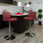 Tabouret de bar contemporain en vinyle bourgogne à hauteur réglable avec siège roulé et base en chrome-Siège pivotant