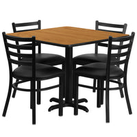 Flash Furniture 36" Square Natural Laminate Table Set with X-Base & 4 Ladder Back Metal Chairs - Black Vinyl Seat-Table and Chair Set
