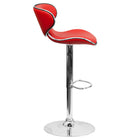 Flash Furniture 17 1/2" x 17 1/2" Cozy Mid-Back Vinyl Adjustable Bar Stool W/Chrome Base, Red, 2 Pack-Red Vinyl Upholstery