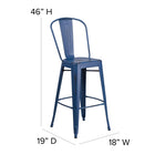 Flash Furniture Commercial Grade 30" High Distressed Antique Metal Indoor-Outdoor Barstool with Back - Blue-Lightweight Design