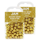 JAM Paper Push Pins, Gold Pushpins with Round Top, 2 Packs of 100, 200 Total (22432213a)-Gold Plastic with Metal Point
