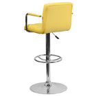 Flash Furniture Contemporary Quilted Vinyl Adjustable Height Barstool with Arms & Chrome Base - Yellow-Quilted Design Covering