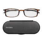 ThinOptics FrontPage Brooklyn Reading Glasses - +1.00 Strength - Tortoise with Milano Black Case-Comfort: ThinOptics reading glasses are feather-light. They grip with gentle pressure and can be moved up or down your nose for optimal fit and comfort.