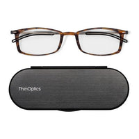 ThinOptics FrontPage Brooklyn Reading Glasses - +1.00 Strength - Tortoise with Milano Black Case-Comfort: ThinOptics reading glasses are feather-light. They grip with gentle pressure and can be moved up or down your nose for optimal fit and comfort.