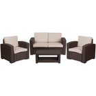 Flash Furniture 4 Piece Outdoor Rattan Set with 2 Seat Love Seats, Beige (DADSF112TCBN)-Contemporary Outdoor Seating Set