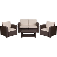 Flash Furniture 4 Piece Outdoor Rattan Set with 2 Seat Love Seats, Beige (DADSF112TCBN)-Contemporary Outdoor Seating Set