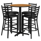 Flash Furniture 30" Round Natural Laminate Table Set with X-Base & 4 Ladder Back Metal Barstools - Black Vinyl Seat-Bar Height Table and Stool Set