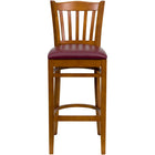 Flash Furniture HERCULES Series Vertical Slat Back Cherry Wood Restaurant Barstool - Burgundy Vinyl Seat - 2 Pack-Set of 2 Wood Dining Bar Stools