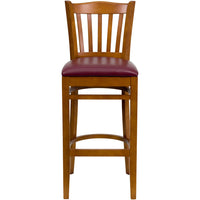 Flash Furniture HERCULES Series Vertical Slat Back Cherry Wood Restaurant Barstool - Burgundy Vinyl Seat - 2 Pack-Set of 2 Wood Dining Bar Stools