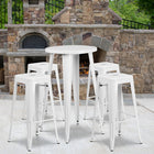 Ensemble de table bar ronde en métal blanc avec 4 tabourets carrés, intérieur/extérieur, 24 po (CH-51080BH-4-30SQST-WH-GG)-24 larg. x 24 prof. x 41 haut. (po)