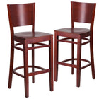 Flash Furniture Lacey Series Solid Back Wood Restaurant Barstools - Mahogany - 2 Pack-Solid Back Design