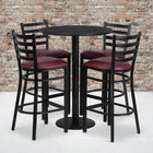 Flash Furniture 30" Round Black Laminate Table Set with Round Base & 4 Ladder Back Metal Barstools - Burgundy Vinyl Seat-Set Includes 4 Barstools, Round Table Top and Round Base