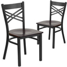 Flash Furniture - Chaise de restaurant de la série HERCULES en métal noir avec dossier en ''X''- siège bois de noyer-Ensemble de 2 chaises de salle à manger en métal
