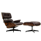 Nicer Furniture Italian Leather Modern Lounge Chair and Ottoman - Dark Brown Leather with Rosewood Finish-Upholstered in 100% full-grain Italian aniline leather.