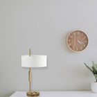 Dainolite Fitzgerald Modern Incandescent Table Lamp - 1 Light - Aged Brass with White Shade-6ft Cord provides ample reach