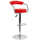 Flash Furniture Contemporary Red Vinyl Adjustable Height Barstool with Arms & Chrome Base-Low Back Design