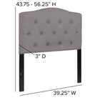 Flash Furniture Cambridge Tufted Upholstered Twin Size Headboard - Light Grey Fabric-Black Metal Stands with Adjustable Bed Rail Slots