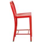 Flash Furniture Commercial Grade 24" High Metal Indoor-Outdoor Counter Height Stool with Vertical Slat Back - Red - 2 Pack-Curved Vertical Slat Back