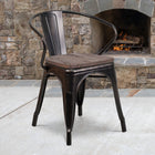Flash Furniture Black-Antique Gold Metal Chair with Wood Seat & Arms-Black-Antique Gold Powder Coated Frame Finish