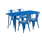 Flash Furniture 31.5'' x 63'' Rectangular Blue Metal Indoor-Outdoor Table Set with 4 Stack Chairs (ET-CT005-4-30-BL-GG)-Seats 4 people