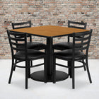 Flash Furniture 36" Square Natural Laminate Table Set with Round Base & 4 Ladder Back Metal Chairs - Black Vinyl Seat-Set Includes 4 Chairs, Square Table Top and Round Base