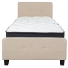 Flash Furniture Tribeca Twin Size Tufted Upholstered Platform Bed in Beige Fabric with Pocket Spring Mattress-Twin Platform Bed and Mattress Set
