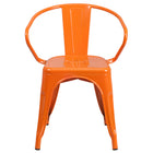 Flash Furniture Commercial Grade Orange Metal Indoor-Outdoor Chair with Arms-Set of 4 Stackable Bistro Style Chairs