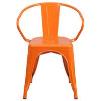 Flash Furniture Commercial Grade Orange Metal Indoor-Outdoor Chair with Arms-Set of 4 Stackable Bistro Style Chairs