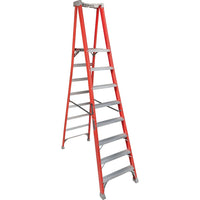 Louisville Ladder 96" Industrial Heavy-Duty Fibreglass Pro Platform Stepladder (FXP1700 Series), Stainless Steel (FXP1708)-Nominal Height: 10.5'