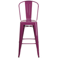 Flash Furniture Commercial Grade 30" High Purple Metal Indoor-Outdoor Barstool with Back-Set of 4 Bistro Style Bar Stools
