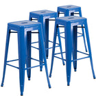 Flash Furniture Commercial Grade 30" High Backless Metal Indoor-Outdoor Barstool with Square Seat - Blue-Set of 4 Stackable Industrial Style Modern Stools