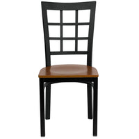 Flash Furniture HERCULES Series Black Window Back Metal Restaurant Chair - Cherry Wood Seat - 2 Pack-Set of 2 Metal Dining Chairs