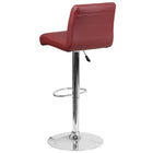 Flash Furniture Contemporary Vinyl Adjustable Height Barstool with Rolled Seat and Chrome Base - Burgundy - 2 Pack-Line Stitching on Back