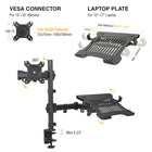 ShoppingAll Adjustable Dual Monitor & Laptop Mount Stand for Laptop up to 15.6" Monitors up to 32"-Arms can tilt +90-degrees to -85-degrees, swivel +/-90-degrees, and 360-degrees rotation, allowing your monitor to be positioned in both landscape and portrait settings.