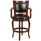Flash Furniture 30" High Dark Chestnut Wood Barstool with Panel Back & Black Leather Soft Swivel Seat-Transitional Style Stool