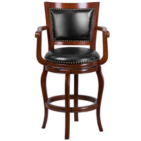 Flash Furniture 30" High Dark Chestnut Wood Barstool with Panel Back & Black Leather Soft Swivel Seat-Transitional Style Stool