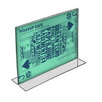 Azar Displays – Porte-affiche horizontal recto/verso en acrylique sur pied, 8,5 x 14 po, transparent, 10/paquet (152707)-Ce porte-affiche sur pied est idéal pour les présentoirs sur tables de restaurants et pour les comptoirs d’accueil dans les hôtels