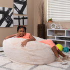 Flash Furniture Oversized Furry Kids Bean Bag Chair - White-Machine Washable Removable Slip Cover